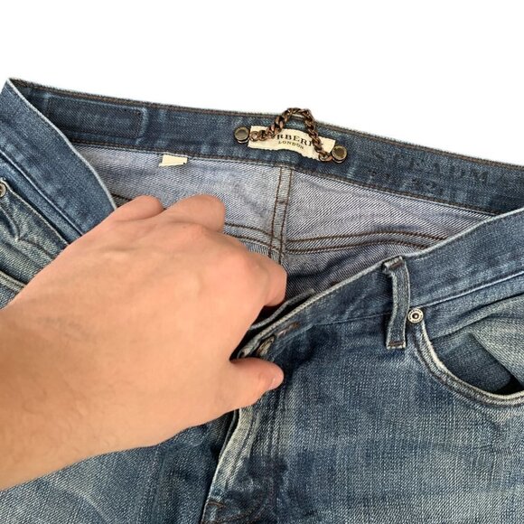 VINTAGE Burberry Jeans Size 34 Blue RIPPED CROTCH - Picture 5 of 10